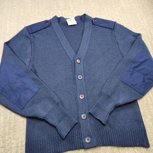 Vintage Cammando Cardigan Sweater Men 38R Wool Blend Military Elbow Pads Epaulet